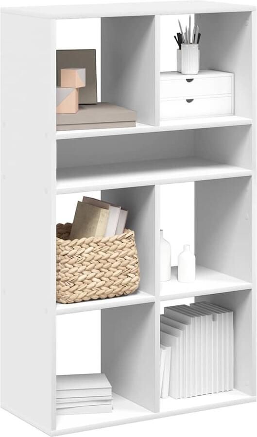 The Living Store Boekenkast 66x31x112 cm bewerkt hout wit Boekenkast Houten Boekenkast Witte Boekenkast Boekenrek Wandkast - Foto 2