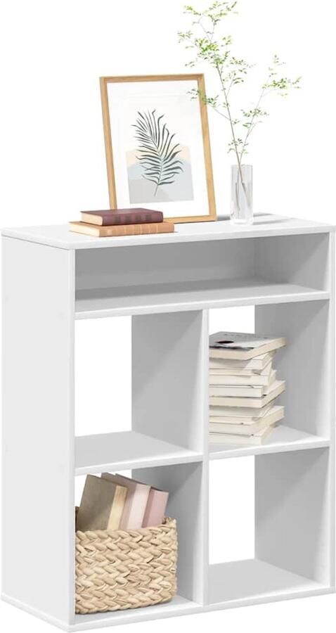 The Living Store Boekenkast 66x31x80 cm bewerkt hout wit Boekenkast Houten Boekenkast Witte Boekenkast Boekenrek Wandkast - Foto 2