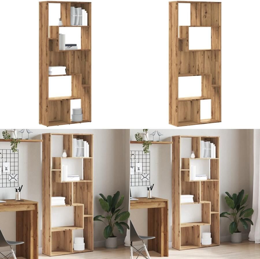 VidaXL Boekenkast 67x24x161 cm bewerkt hout artisanaal eikenkleurig Boekenkast Boekenkasten Boeken Plank Schappenkast