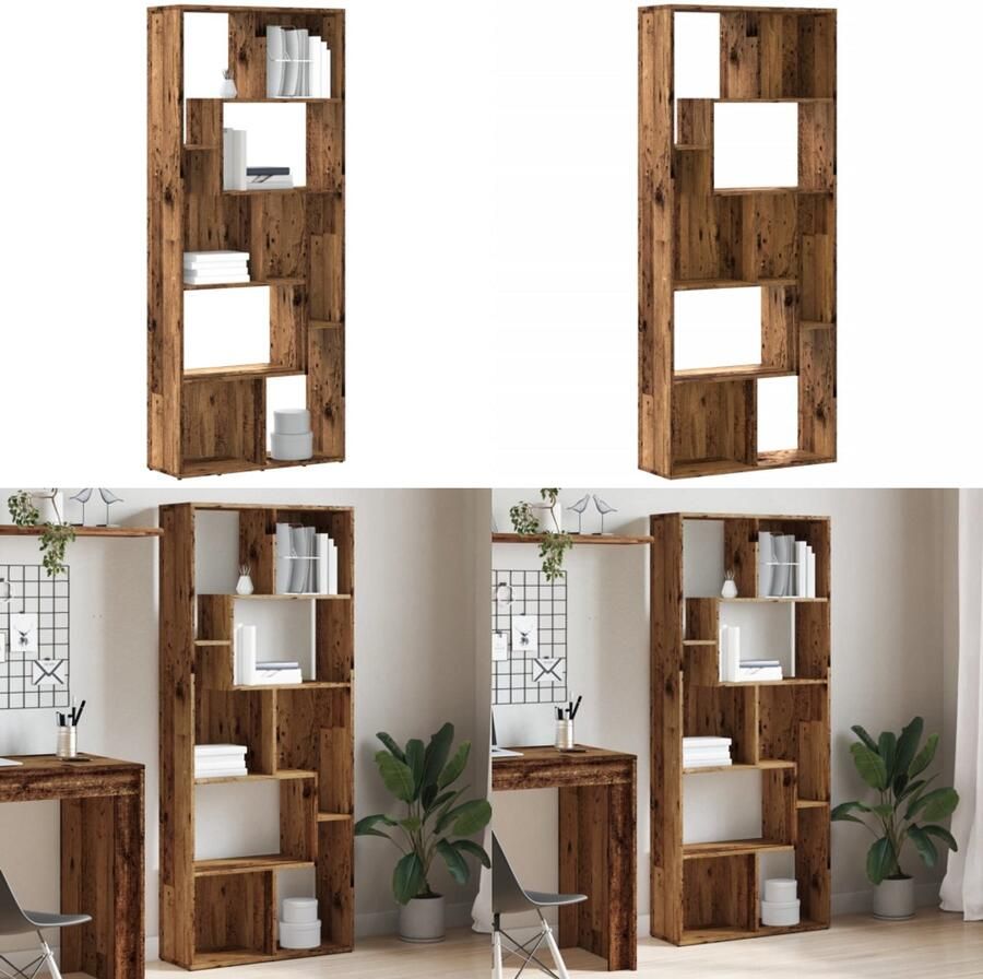 VidaXL Boekenkast 67x24x161 cm bewerkt hout oud houtkleurig Boekenkast Boekenkasten Boeken Plank Schappenkast