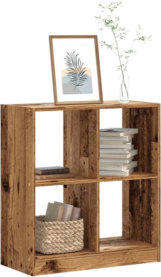 The Living Store Boekenkast 68 5x32x75 cm bewerkt hout oud houtkleurig Boekenkast Houten Kast Vintage Boekenkast Opbergkast Bibliotheekkast - Foto 2