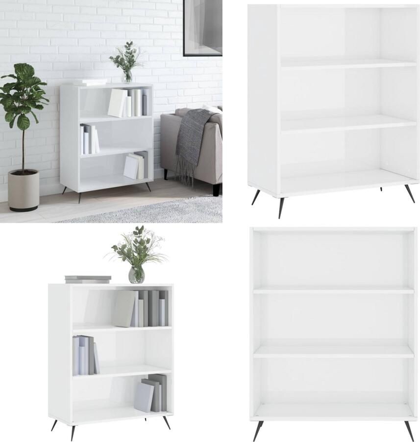 VidaXL Boekenkast 69-5x32-5x90 cm bewerkt hout hoogglans wit Boekenkast Boekenkasten Boeken Plank Schappenkast - Foto 2