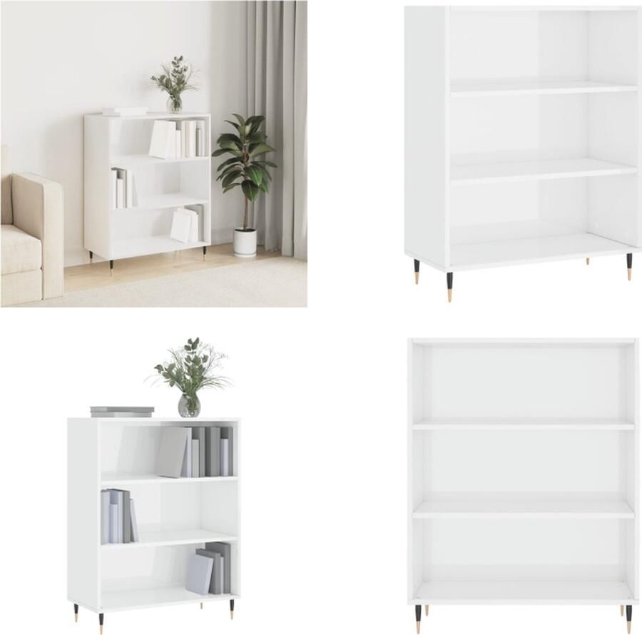 VidaXL Boekenkast 69-5x32-5x90 cm bewerkt hout hoogglans wit Boekenkast Boekenkasten Boeken Plank Schappenkast