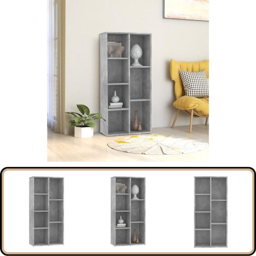 VidaXL Boekenkast 7 schappen Betongrijs 106 cm Boekenkast Boekenplank Bibliotheek Houten Meubels Woonkamerinrichting Slaapkamermeubelen Grijze Meubels Betongrijs