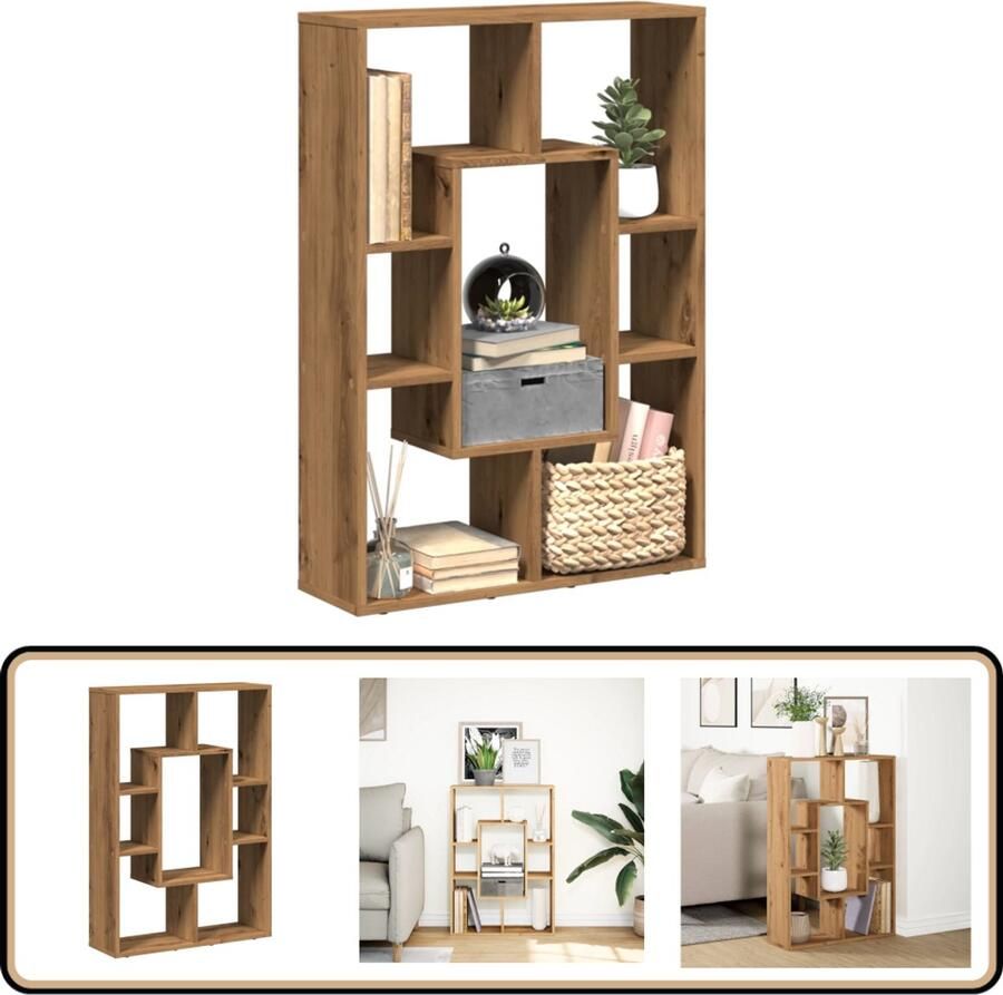 VidaXL Boekenkast 7 Vakken Artisanaal Eiken 63x90cm Boekenkast Boekenkasten Boeken Plank Schappenkast