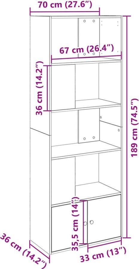 VidaXL Boekenkast 70x36x189 cm bewerkt hout zwart - Foto 3