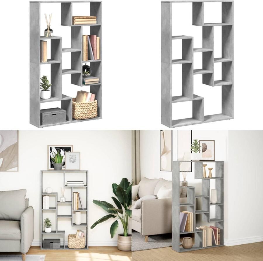 VidaXL Boekenkast 72x20x120 cm bewerkt hout betongrijs Boekenkast Boekenkasten Boeken Plank Schappenkast