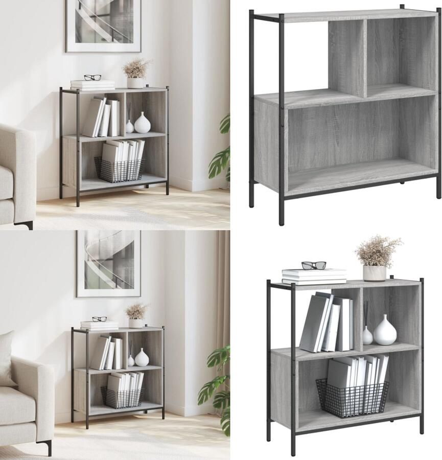 VidaXL Boekenkast 72x28x77 5 cm bewerkt hout grijs sonoma eikenkleur Boekenkast Boekenkasten Boeken Plank Schappenkast