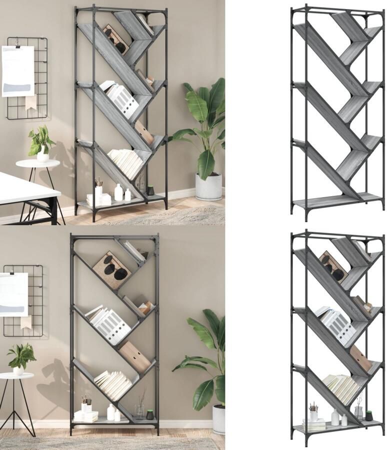 VidaXL Boekenkast 79x30x180 cm bewerkt hout en metaal grijs sonoma Boekenkast Boekenkasten Boomvormig Boekenrek Boomvormige Boekenkast