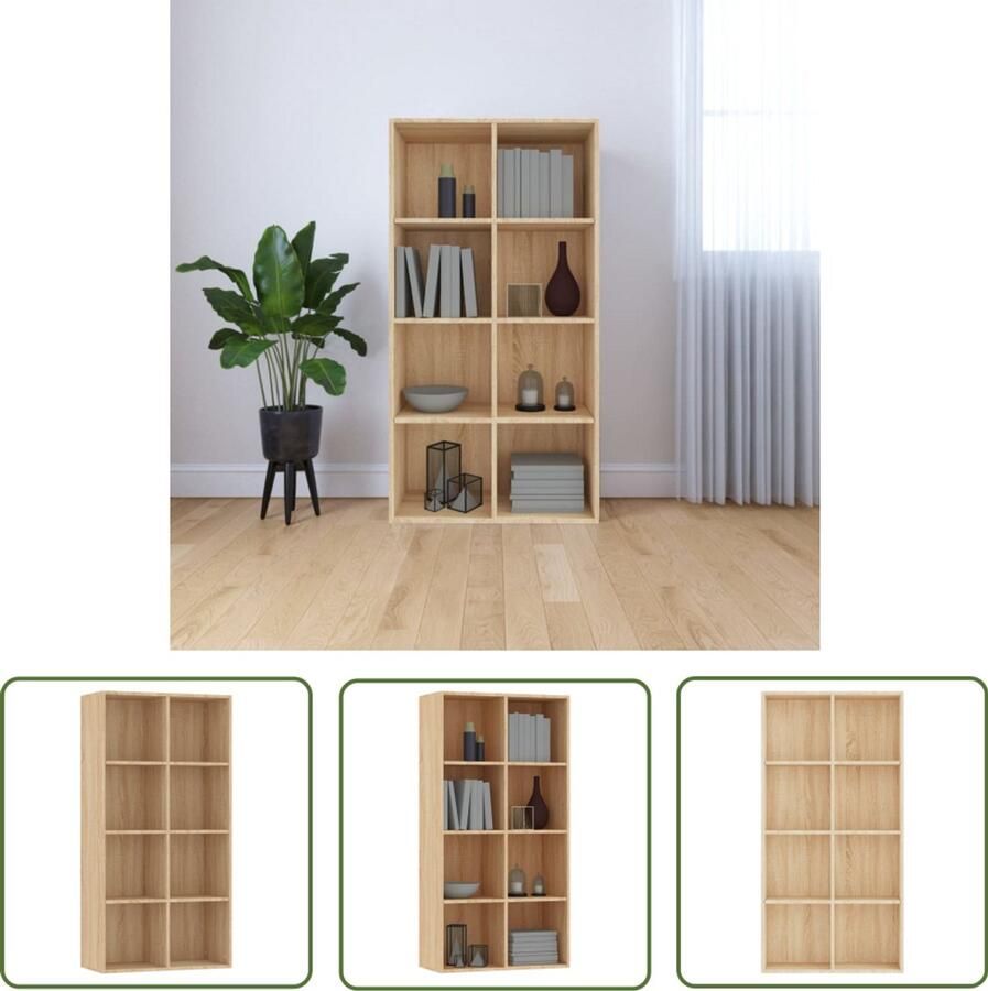 VidaXL Boekenkast 8 vakken 66x30x130 cm Sonoma eiken Boekenkast Bibliotheek Houten Meubilair Salonmeubelen Woonkamerdecoratie Opslagoplossing Tv-stand Bruine Meubels