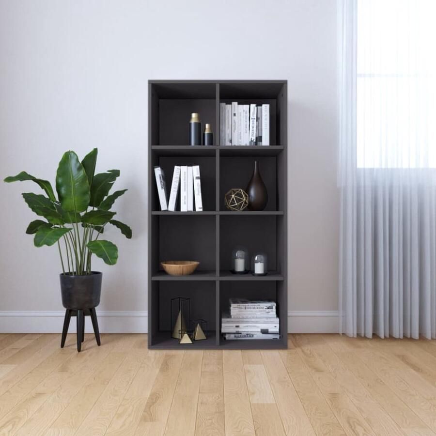 VidaXL Boekenkast 8 Vakken Bewerkt Hout Grijs Boekenkast Houten Boekenkast Tv-stand Bergruimte Woonkamer Meubilair Grijze Boekenkast Multifunctionele Boekenkast Vintage Boekenkast Minimalistisch Boekenkast Design Boekenkast