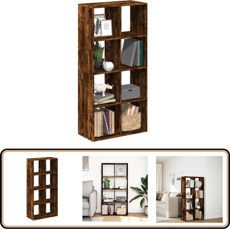 VidaXL Boekenkast 8 Vakken Gerookt Eiken Boekenkast Boekenkasten Boeken Plank Schappenkast