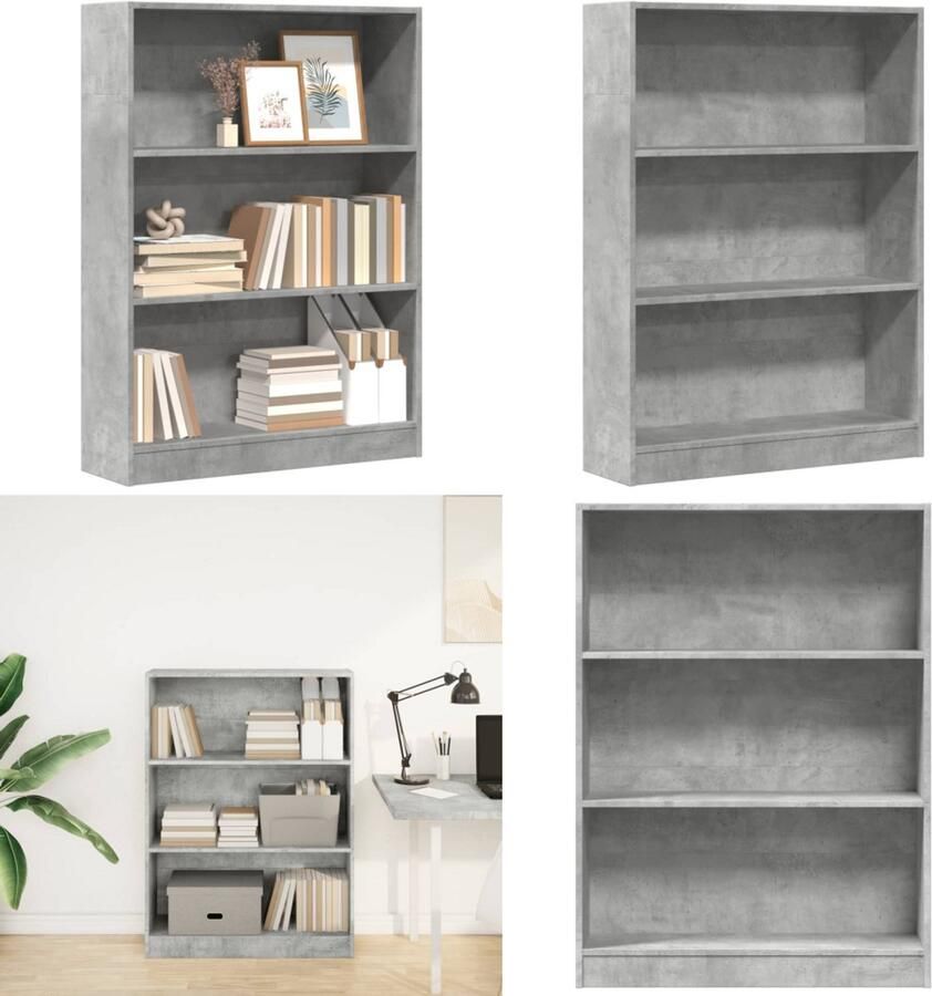 VidaXL Boekenkast 80x24x109 cm bewerkt hout betongrijs Boekenkast Boekenkasten Boeken Plank Schappenkast