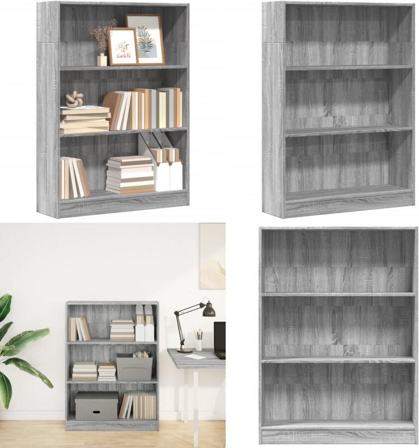 VidaXL Boekenkast 80x24x109 cm bewerkt hout grijs sonoma eikenkleurig Boekenkast Boekenkasten Boeken Plank Schappenkast