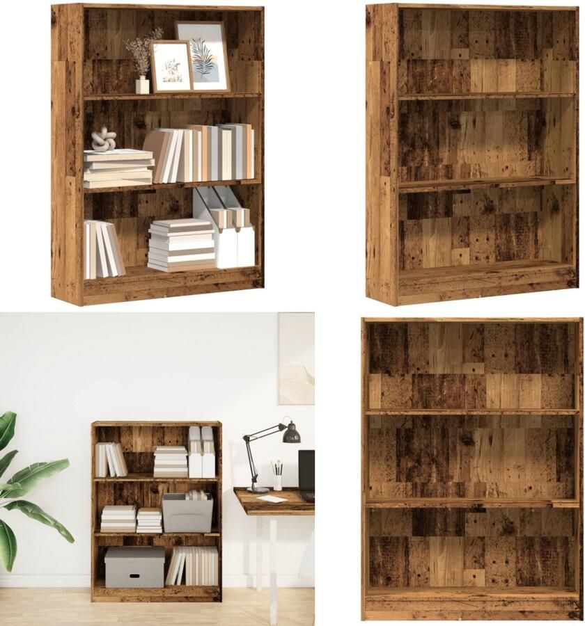 VidaXL Boekenkast 80x24x109 cm bewerkt hout oud houtkleurig Boekenkast Boekenkasten Boeken Plank Schappenkast