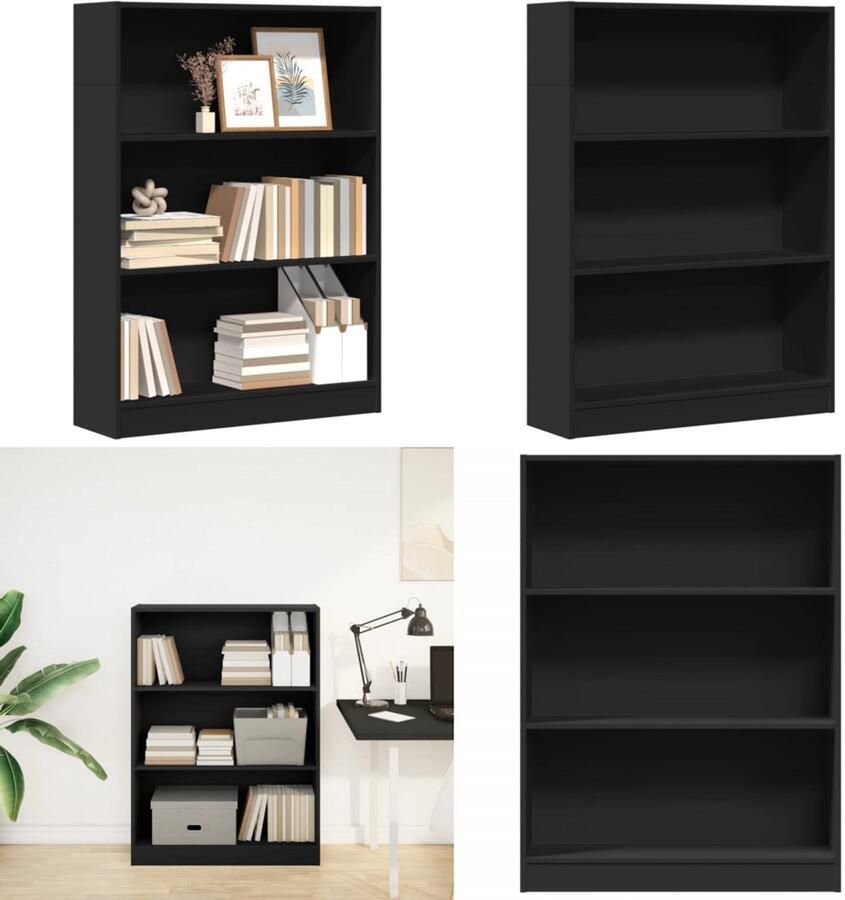 VidaXL Boekenkast 80x24x109 cm bewerkt hout zwart Boekenkast Boekenkasten Boeken Plank Schappenkast