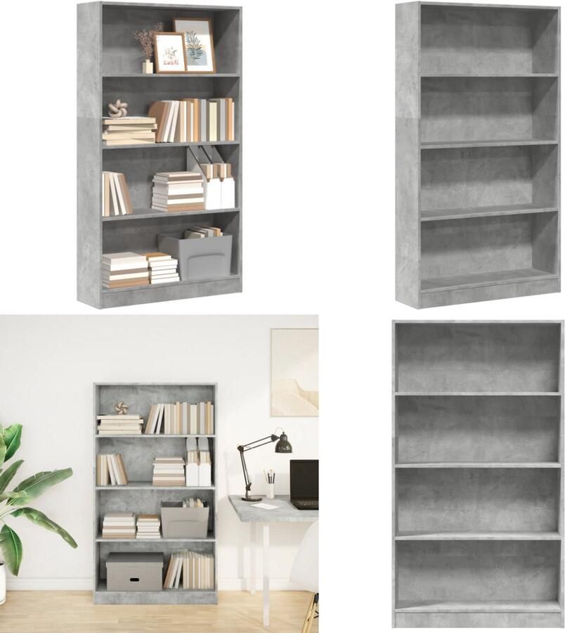 VidaXL Boekenkast 80x24x143 cm bewerkt hout betongrijs Boekenkast Boekenkasten Boeken Plank Schappenkast