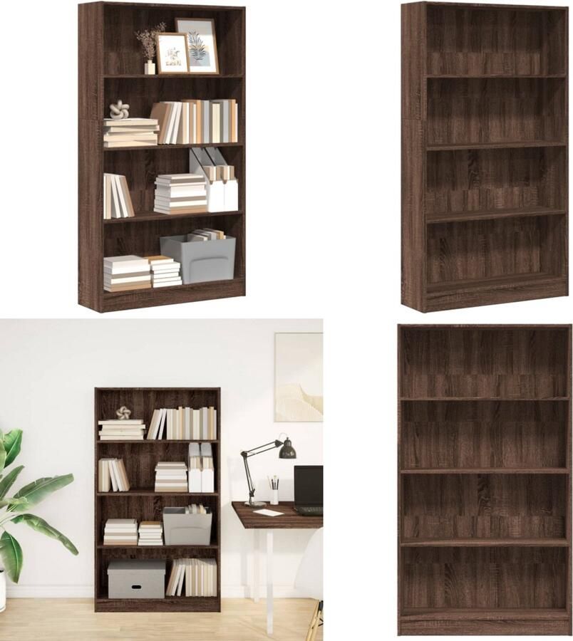 VidaXL Boekenkast 80x24x143 cm bewerkt hout bruin eikenkleurig Boekenkast Boekenkasten Boeken Plank Schappenkast