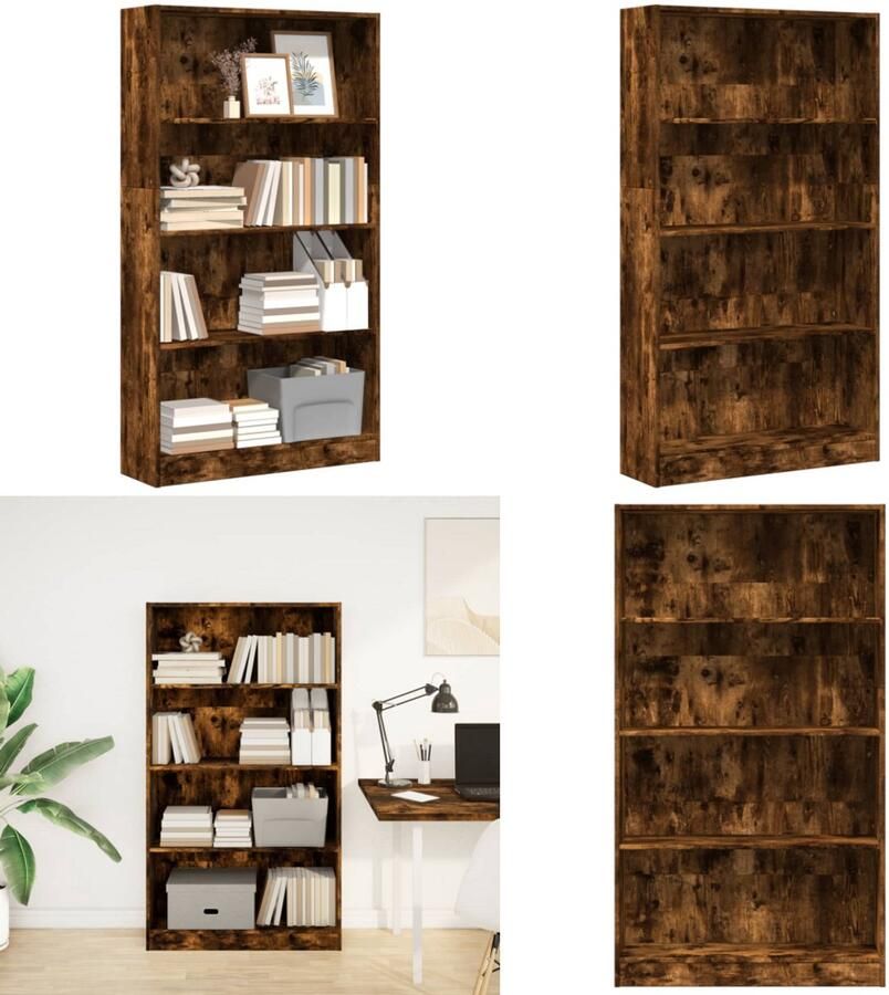VidaXL Boekenkast 80x24x143 cm bewerkt hout gerookt eikenkleurig Boekenkast Boekenkasten Boeken Plank Schappenkast