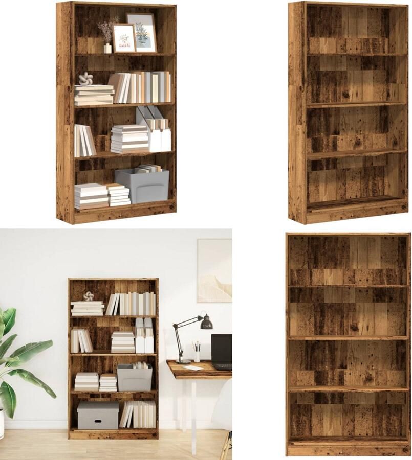 VidaXL Boekenkast 80x24x143 cm bewerkt hout oud houtkleurig Boekenkast Boekenkasten Boeken Plank Schappenkast