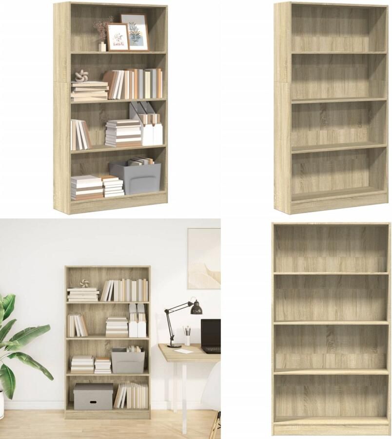 VidaXL Boekenkast 80x24x143 cm bewerkt hout sonoma eikenkleurig Boekenkast Boekenkasten Boeken Plank Schappenkast