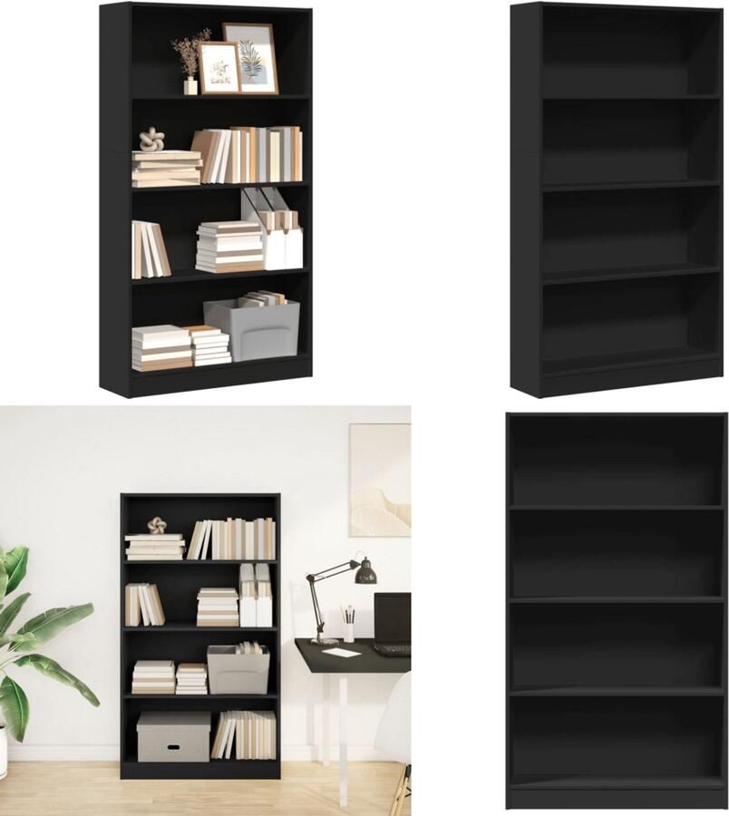 VidaXL Boekenkast 80x24x143 cm bewerkt hout zwart Boekenkast Boekenkasten Boeken Plank Schappenkast