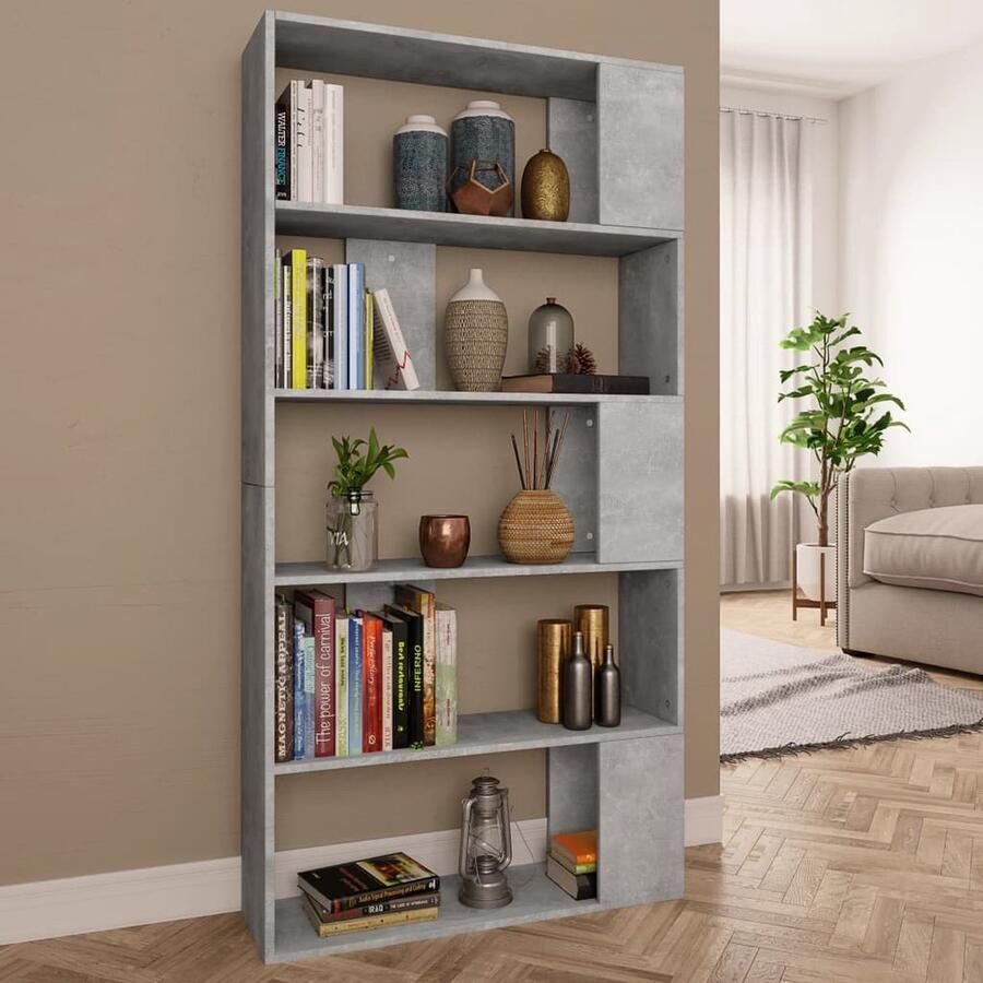 VidaXL Boekenkast 80x24x159 cm betongrijs Boekenkast Houten Boekenkast Grijze Boekenkast Kamerdivider Livingroom Meubilair Opslagmeubelen Modern Boekenkast - Foto 2