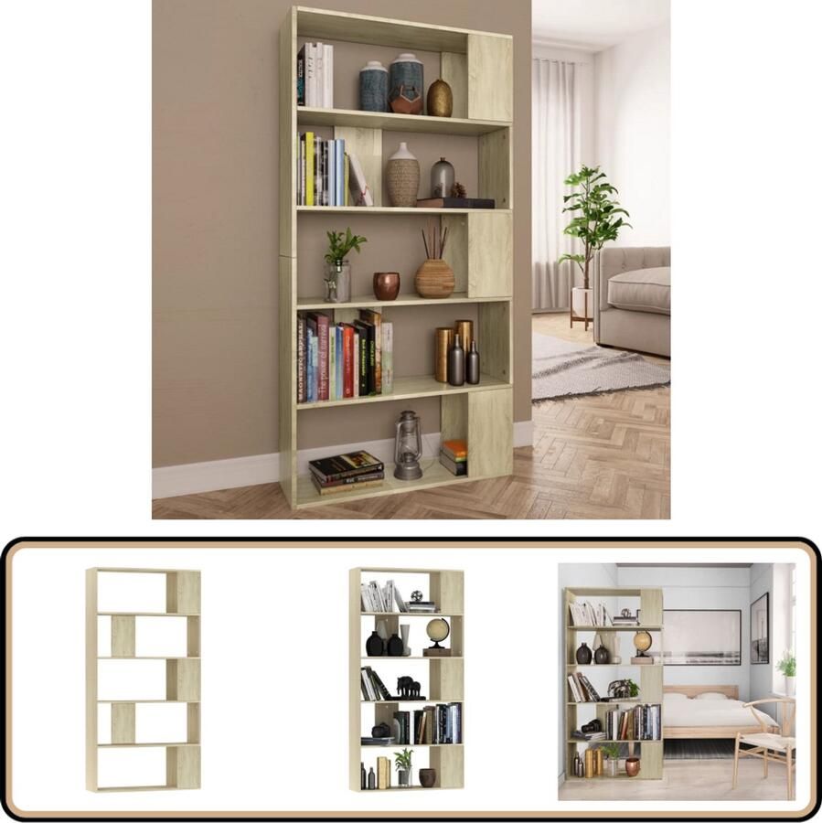 The Living Store Boekenkast kamerscherm 80x24x159 cm bewerkt hout sonoma eiken Boekenkast Kamerdivider Houten Boekenkast Boekenplank Bibliotheek - Foto 2