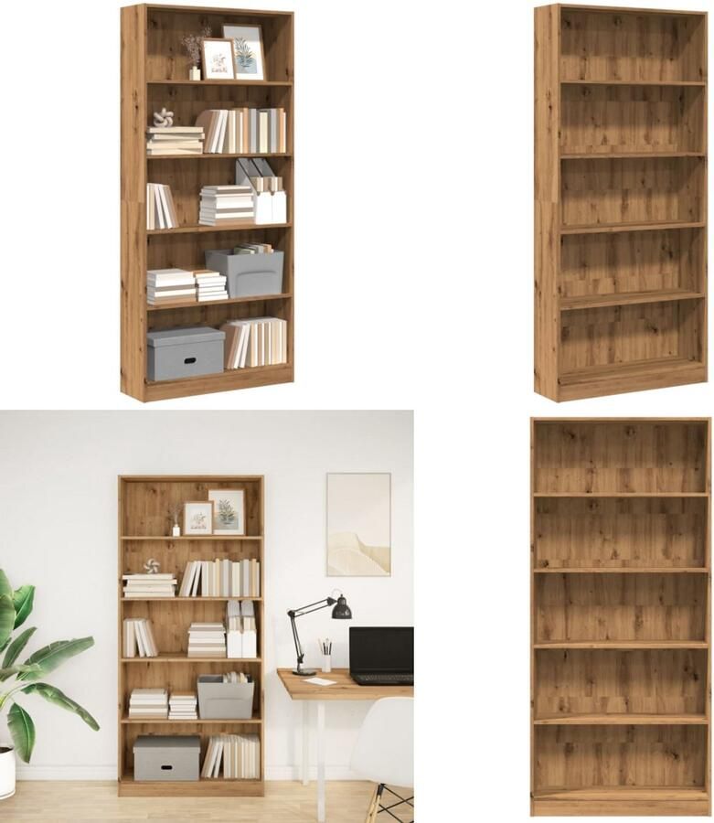 VidaXL Boekenkast 80x24x176 cm bewerkt hout artisanaal eikenkleurig Boekenkast Boekenkasten Boeken Plank Schappenkast