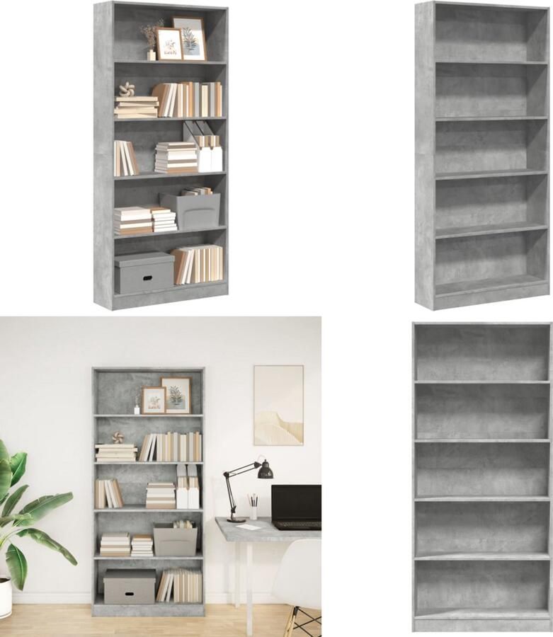 VidaXL Boekenkast 80x24x176 cm bewerkt hout betongrijs Boekenkast Boekenkasten Boeken Plank Schappenkast