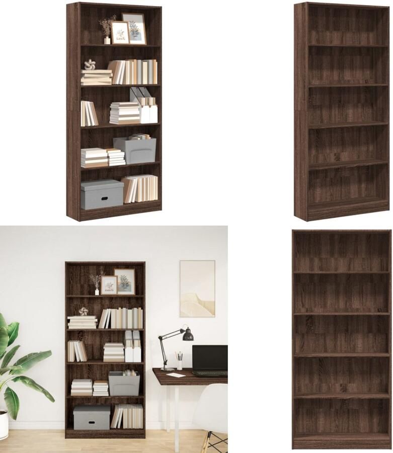 VidaXL Boekenkast 80x24x176 cm bewerkt hout bruin eikenkleurig Boekenkast Boekenkasten Boeken Plank Schappenkast
