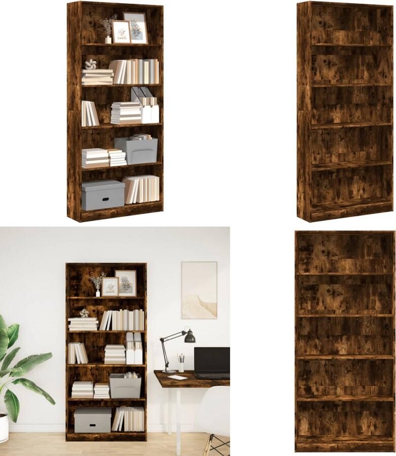 VidaXL Boekenkast 80x24x176 cm bewerkt hout gerookt eikenkleurig Boekenkast Boekenkasten Boeken Plank Schappenkast