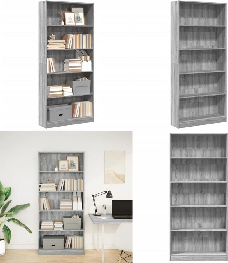 VidaXL Boekenkast 80x24x176 cm bewerkt hout grijs sonoma eikenkleurig Boekenkast Boekenkasten Boeken Plank Schappenkast