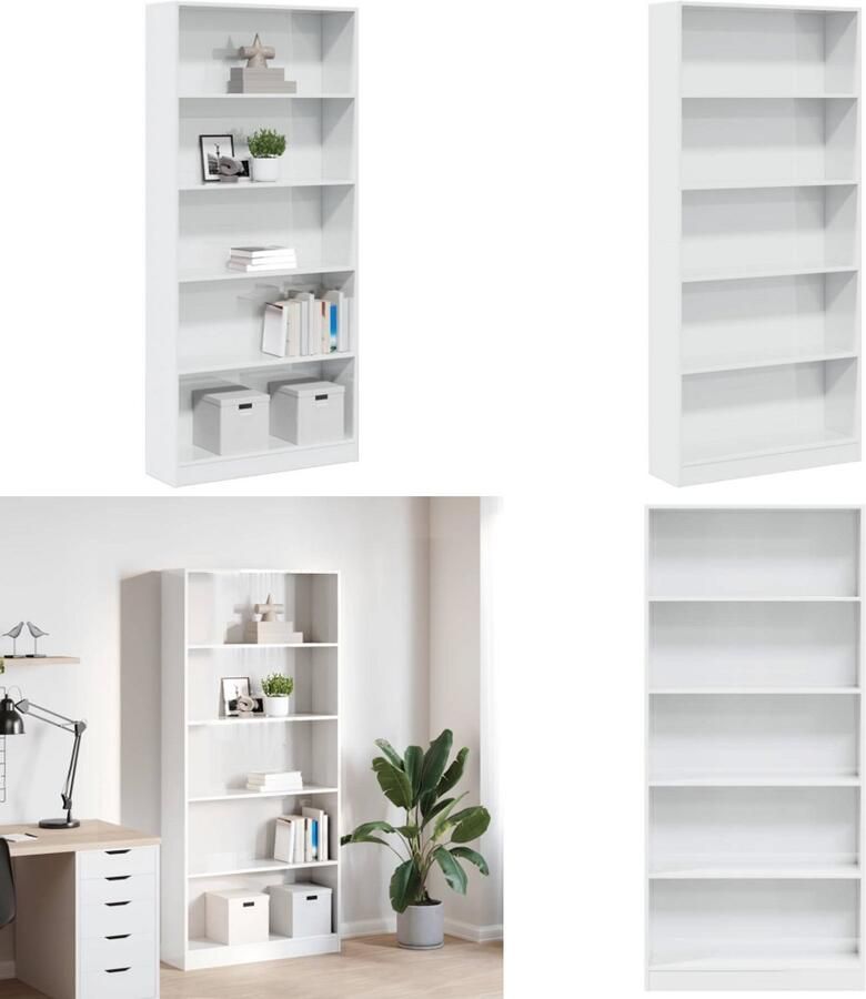 VidaXL Boekenkast 80x24x176 cm bewerkt hout hoogglans wit Boekenkast Boekenkasten Boeken Plank Schappenkast