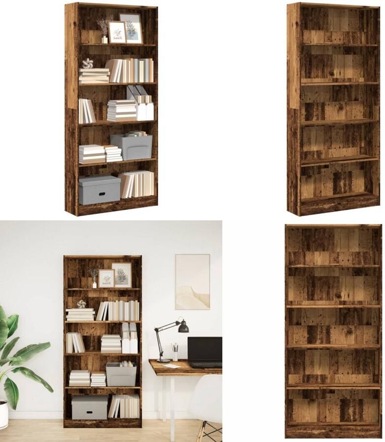 VidaXL Boekenkast 80x24x176 cm bewerkt hout oud houtkleurig Boekenkast Boekenkasten Boeken Plank Schappenkast