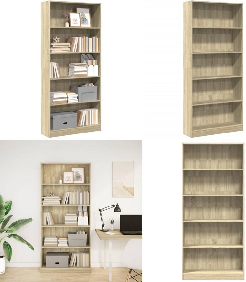 VidaXL Boekenkast 80x24x176 cm bewerkt hout sonoma eikenkleurig Boekenkast Boekenkasten Boeken Plank Schappenkast
