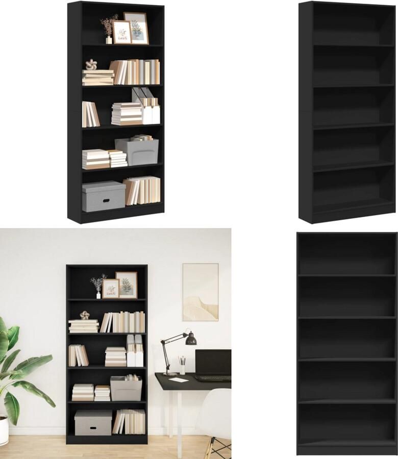 VidaXL Boekenkast 80x24x176 cm bewerkt hout zwart Boekenkast Boekenkasten Boeken Plank Schappenkast