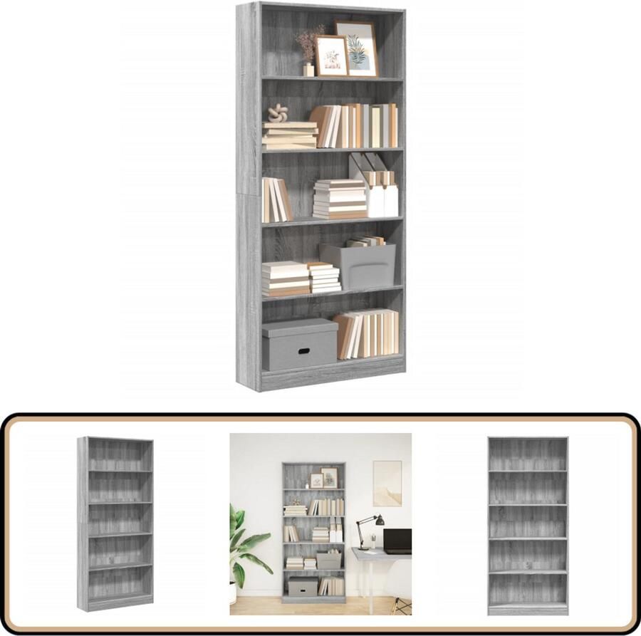 VidaXL Boekenkast 80x24x176 cm Grijs Sonoma Eiken Boekenkast Boekenkasten Boeken Plank Schappenkast