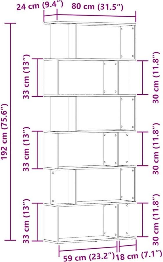 VidaXL Boekenkast 80x24x192 cm Artisanaal Eiken Boekenkast Boekenkasten Boekenkast Boekenplank