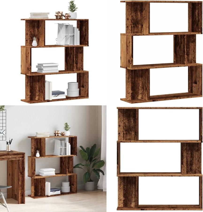 VidaXL Boekenkast 80x24x96 cm bewerkt hout oud houtkleurig Boekenkast Boekenkasten Boekenkast Boekenplank