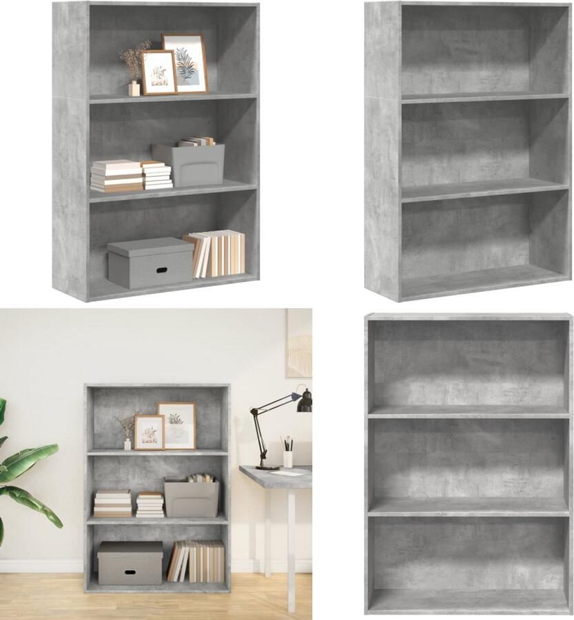 VidaXL Boekenkast 80x30x114 cm bewerkt hout betongrijs Boekenkast Boekenkasten Boeken Plank Schappenkast