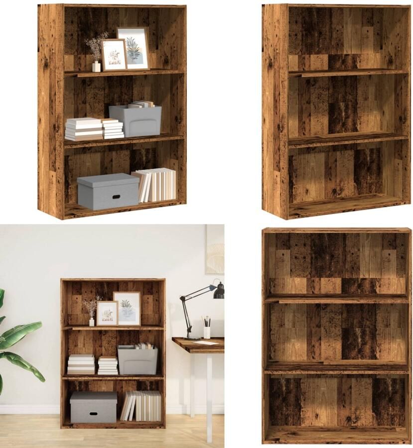 VidaXL Boekenkast 80x30x114 cm bewerkt hout oud houtkleurig Boekenkast Boekenkasten Boeken Plank Schappenkast