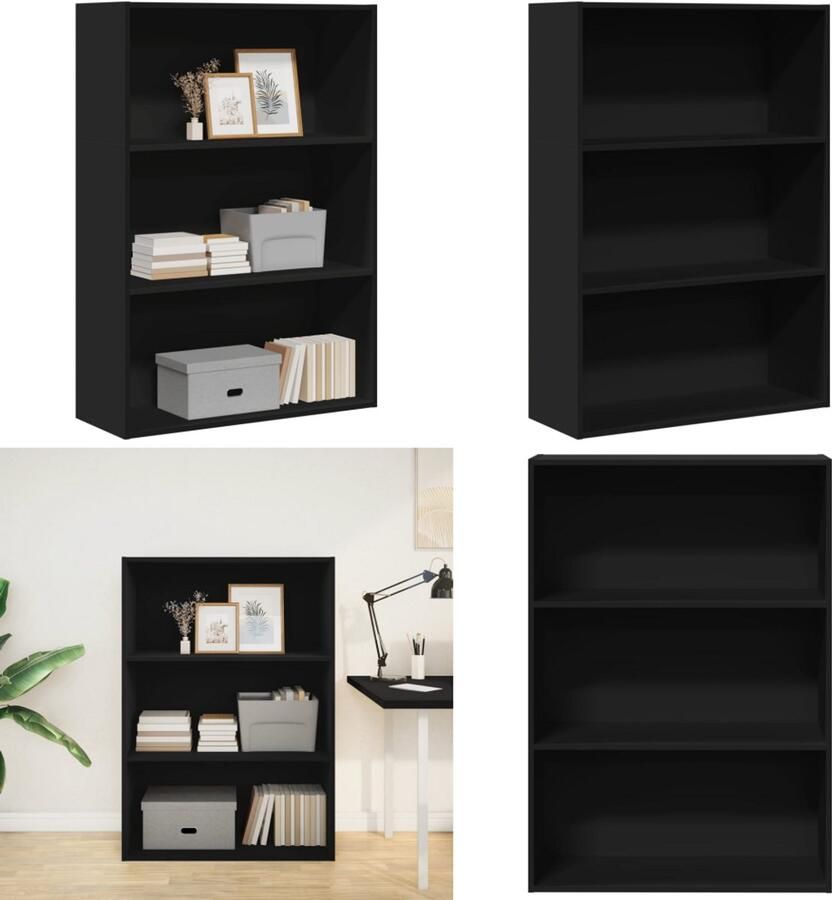 VidaXL Boekenkast 80x30x114 cm bewerkt hout zwart Boekenkast Boekenkasten Boeken Plank Schappenkast