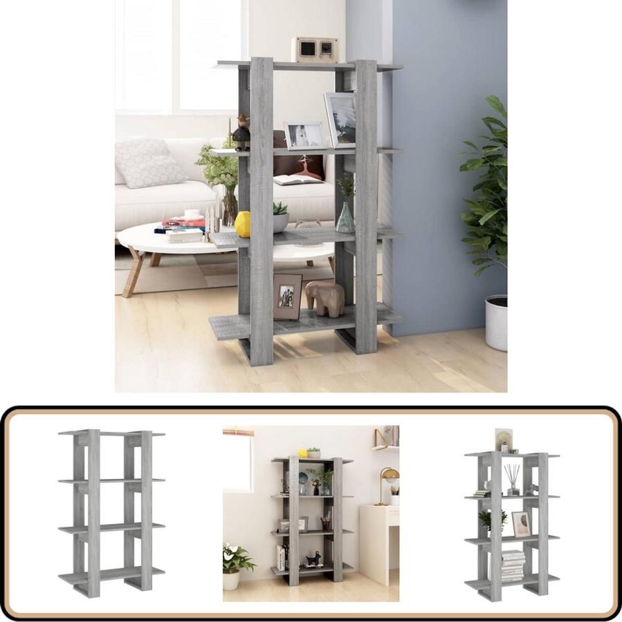 VidaXL Boekenkast 80x30x123 5 cm Grijs Sonoma Eiken Boekenkast Bibliotheek Kamerdivider Grijze Boekenkast Sonoma Eiken