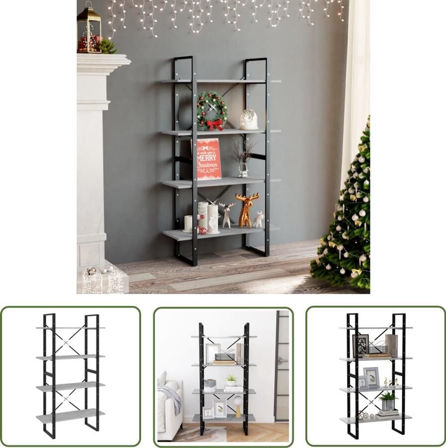 The Living Store Boekenkast met 4 schappen 80x30x140 cm spaanplaat betongrijs Boekenkast Industrieel Houten Boekenkast Grijze Boekenkast Betongrijs - Foto 2