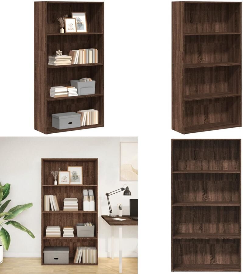 VidaXL Boekenkast 80x30x152 cm bewerkt hout bruin eikenkleurig Boekenkast Boekenkasten Boeken Plank Schappenkast