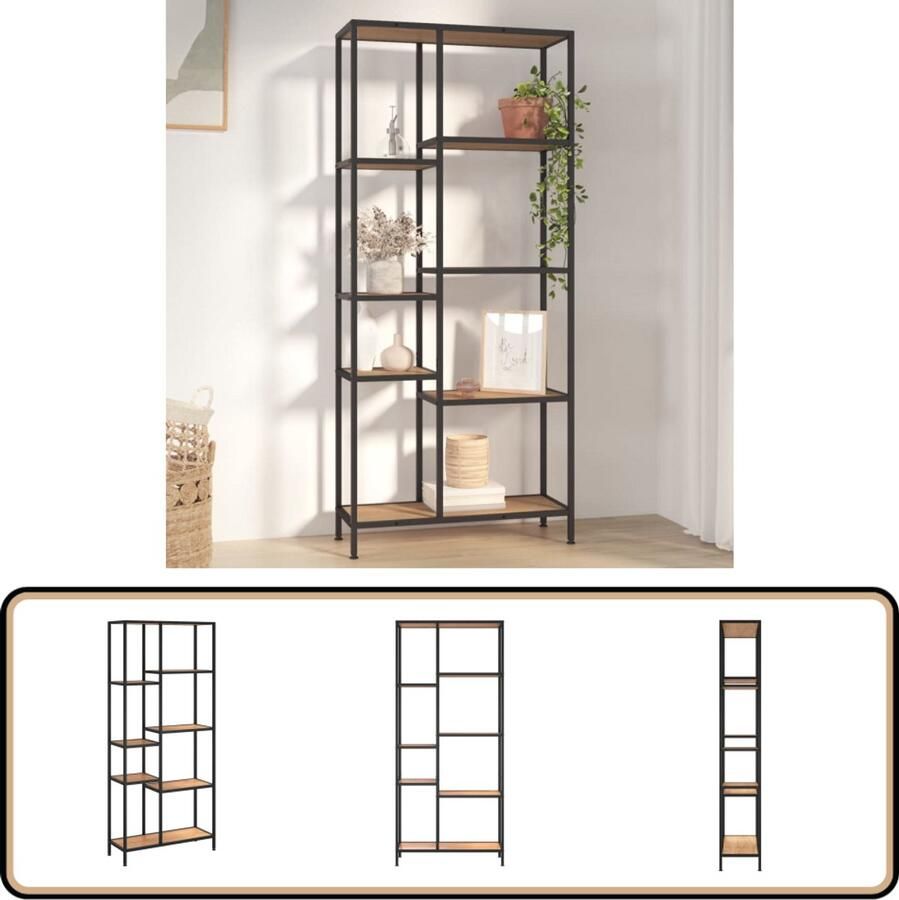 VidaXL Boekenkast 80x30x180 cm Staal en Hout Boekenkast Boekenplank Opslagruimte Interieurdecoratie Houten Kast Metalen Kast Designkast Livingroom Decoratie