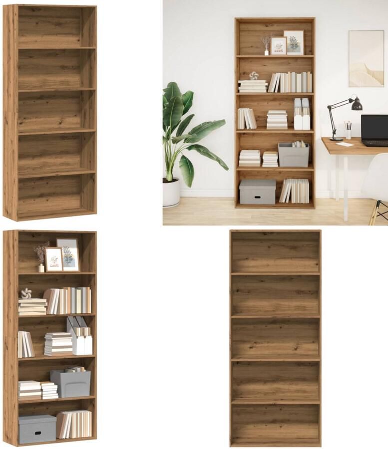 VidaXL Boekenkast 80x30x189 cm bewerkt hout artisanaal eikenkleur Boekenkast Boekenkasten Boeken Plank Schappenkast