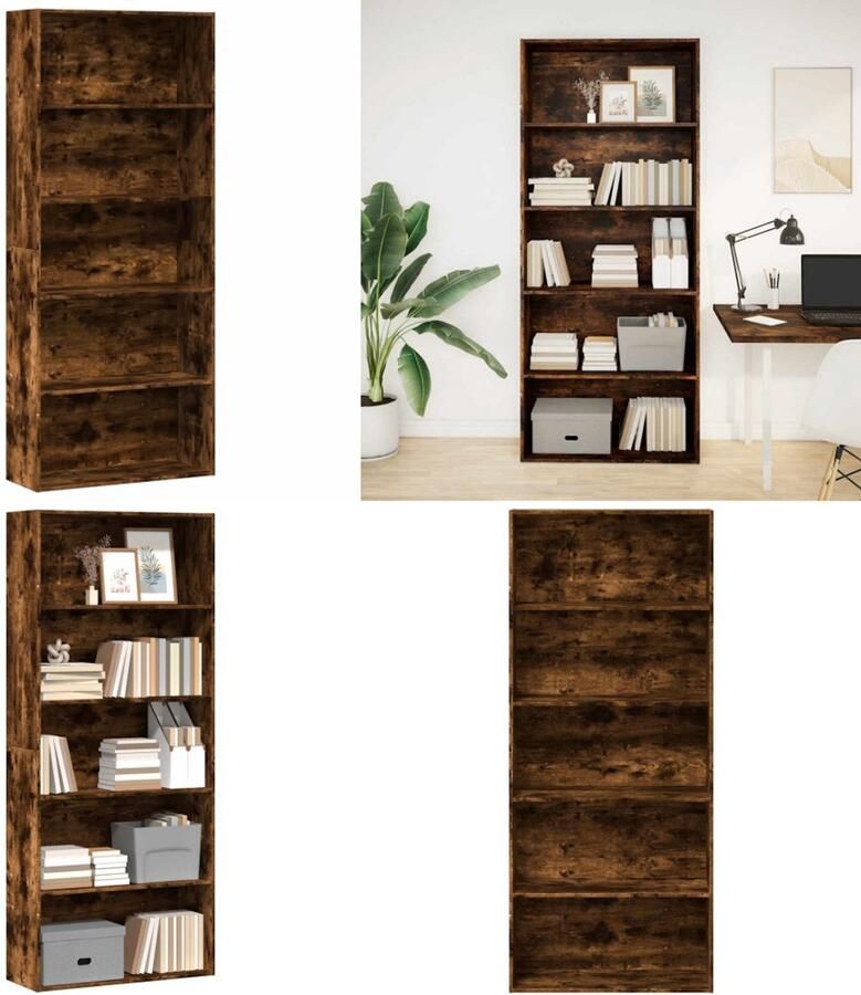 VidaXL Boekenkast 80x30x189 cm bewerkt hout gerookt eikenkleurig Boekenkast Boekenkasten Boeken Plank Schappenkast