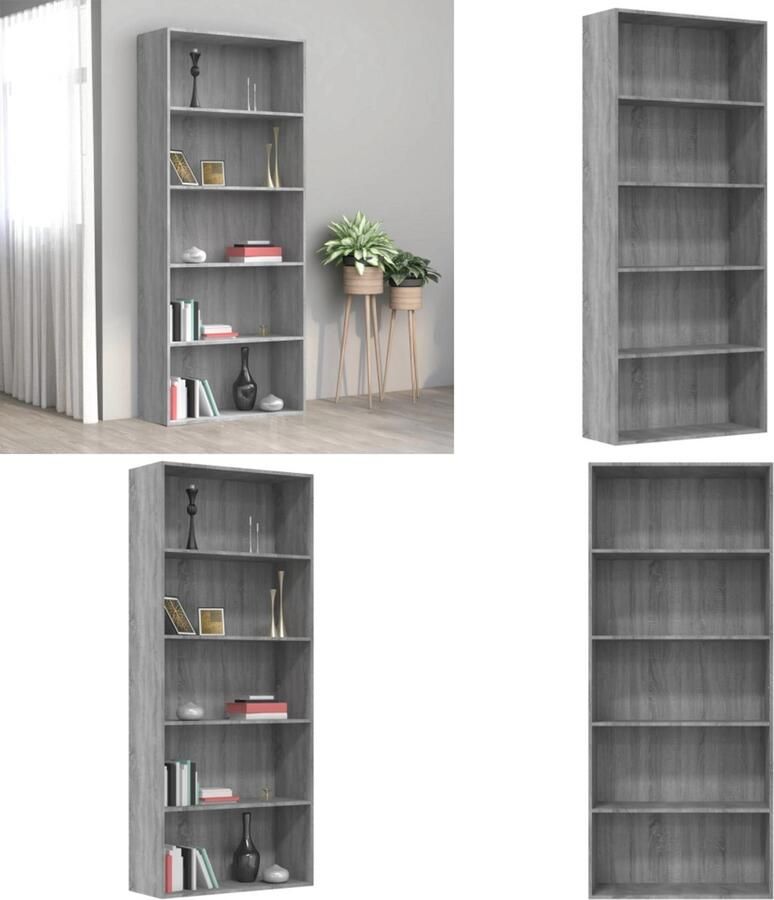 VidaXL Boekenkast 80x30x189 cm bewerkt hout grijs sonoma eikenkleurig Boekenkast Boekenkasten Boekenschap Boekenstandaard